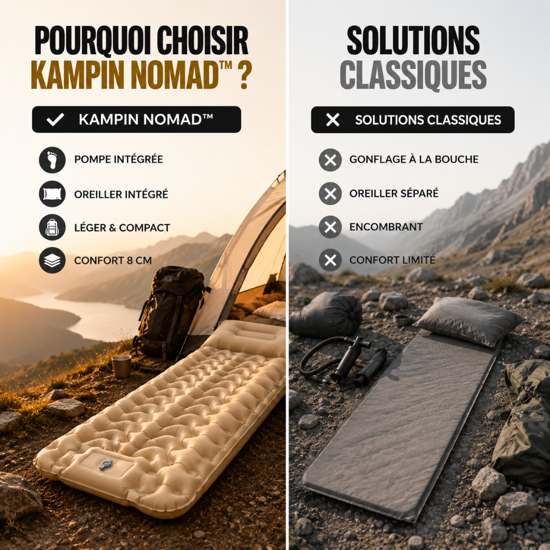 Kampin Nomad™ — Matelas de camping autogonflant avec oreiller intégré